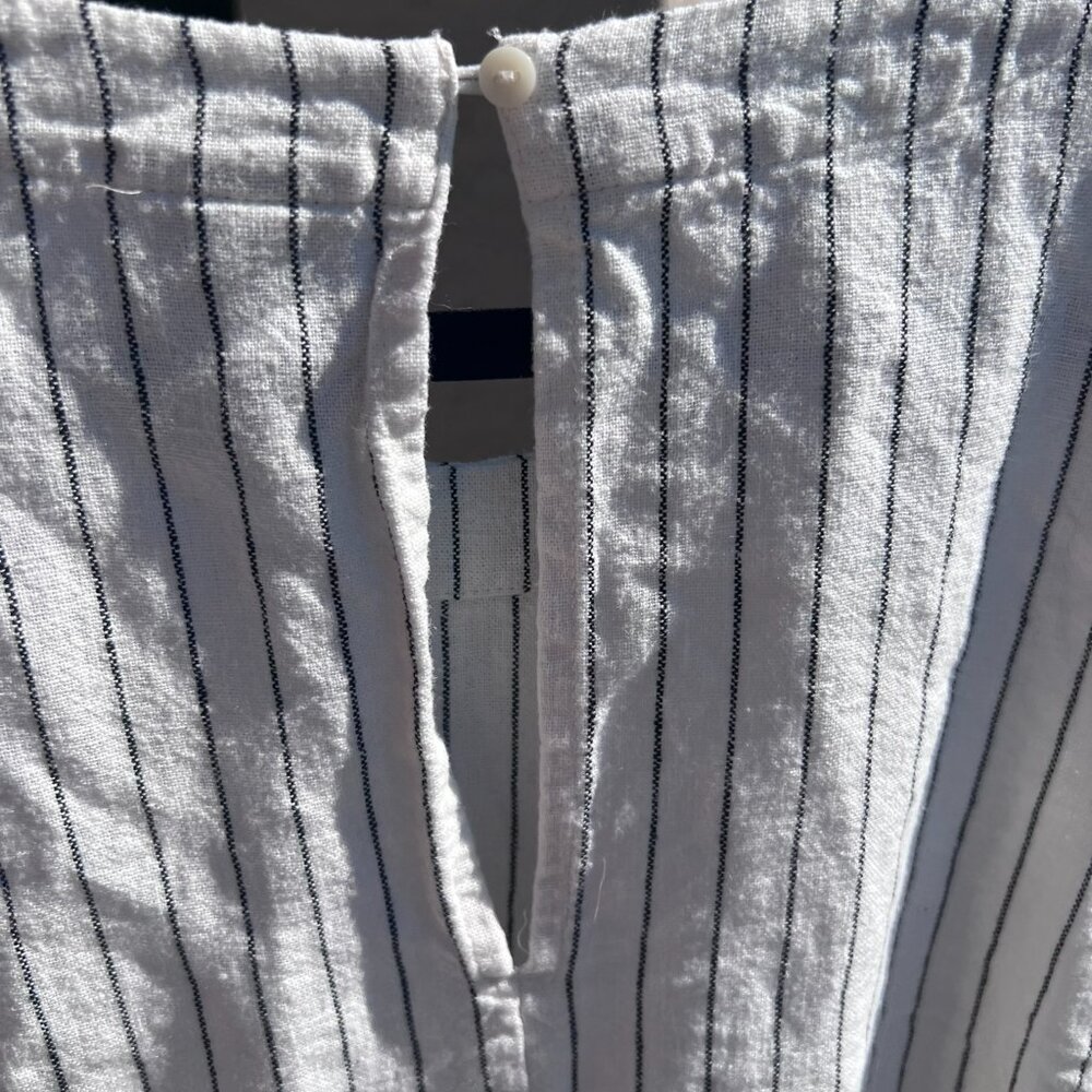 SZL White ivory black pinstripe linen tank dress. wide neck. - Picture 7 of 7